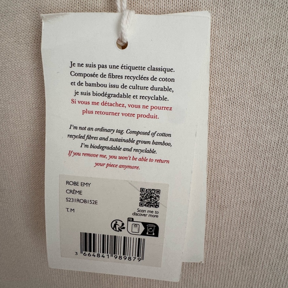 Sezane Emy Dress NWT Cream Organic Cotton Midi Dress Button Shoulder Size M - Picture 6 of 8